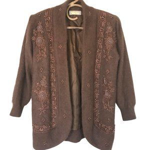 Vintage Angora Wool Open Cardigan Sweater Small Beads Lace Imago